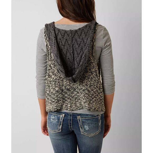 BKE Hooded Sweater Vest Women OS Loose Open Weave Buckle Cardigan Boho Slouchy - Picture 11 of 11